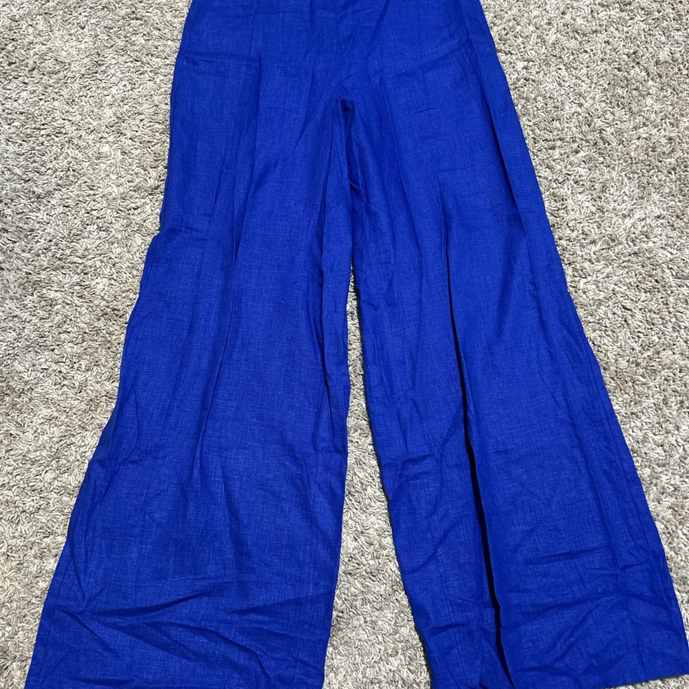 Express Linen Blue Wide-Leg Pants